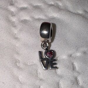Pandora Silver All About LOVE Dangle Charm with Pink Heart